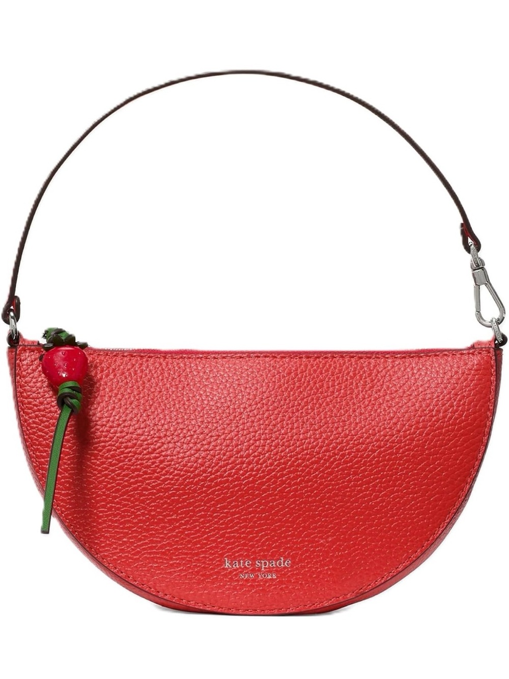 NWT kate spade Red Pebbled Leather Mini Half-Moon Bag with Green Charm